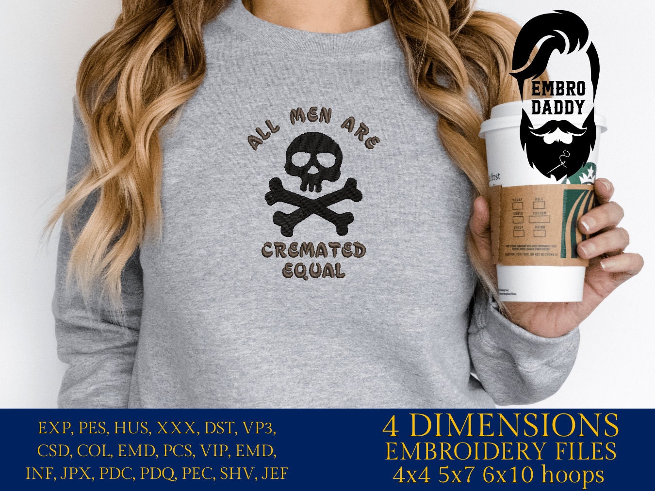 Machine Embroidery files, all men are cremated equal, PES, DST, xxx, hus & more