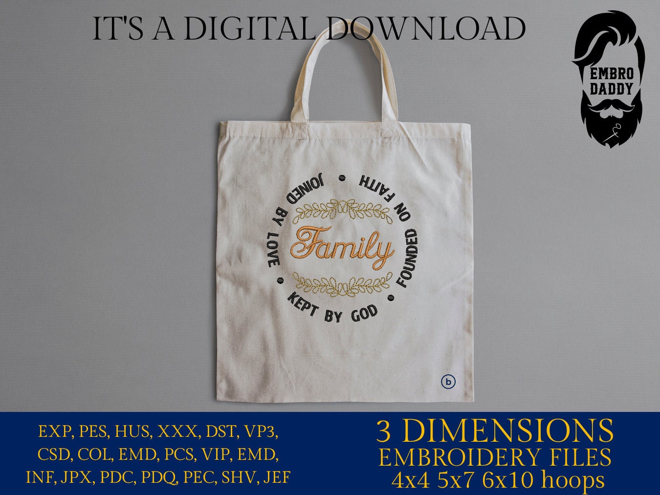 Machine Embroidery files, Family founded on faith, PES, DST, xxx, hus & more