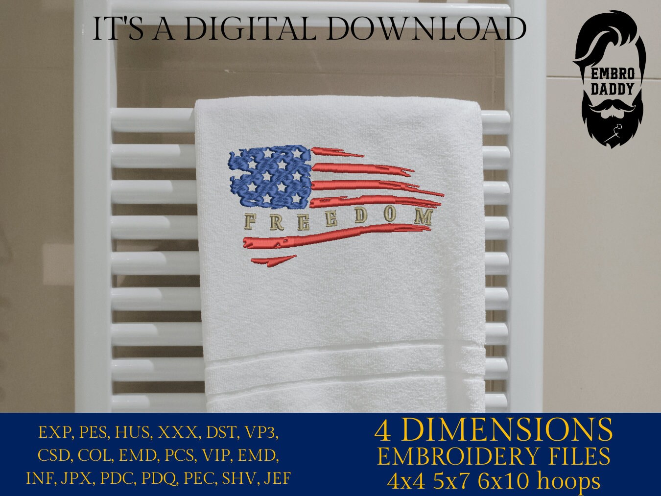 Machine Embroidery files, USA flag, Freedom, American Flag, PES, xxx, hus & more