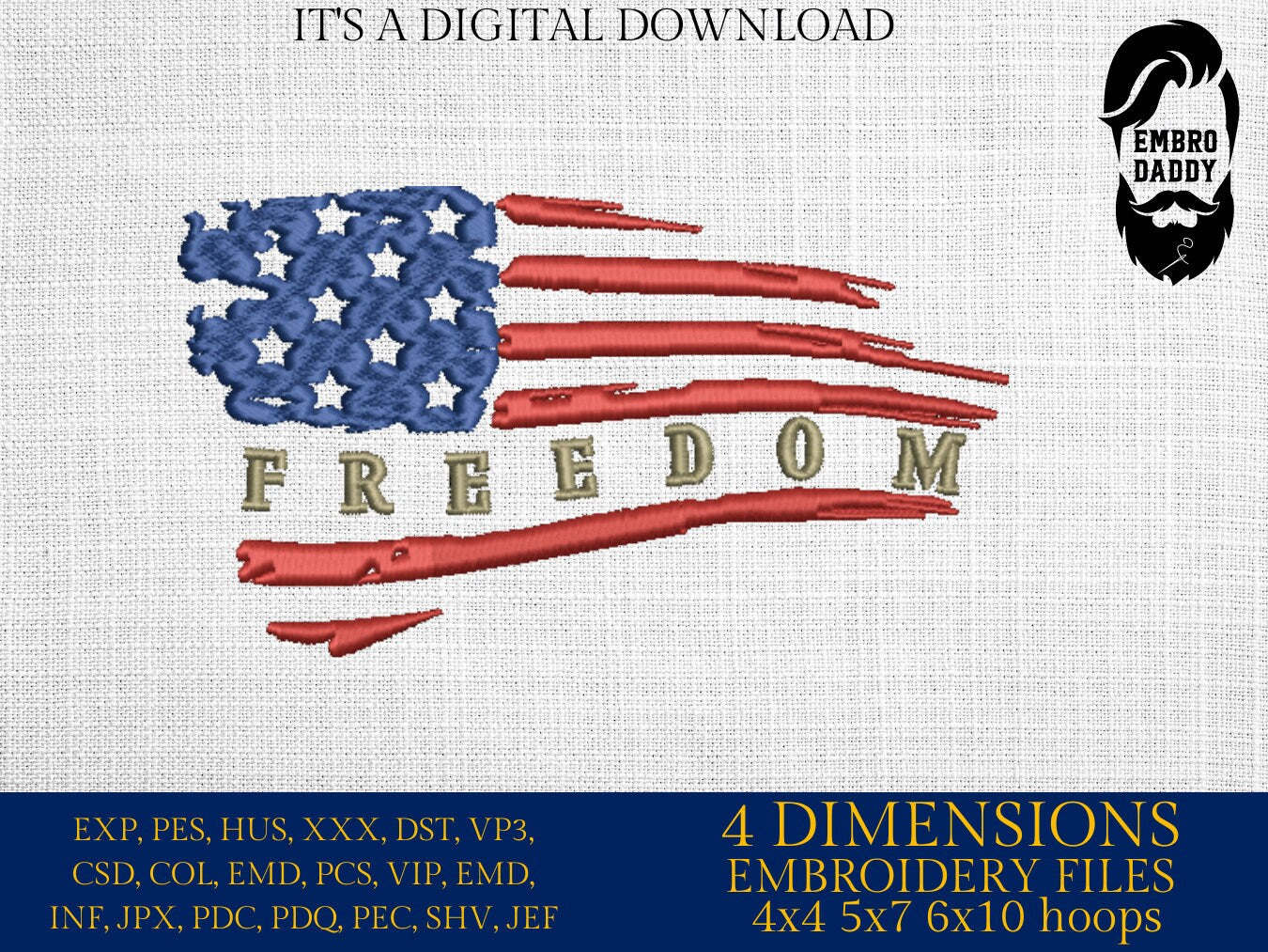 Machine Embroidery files, USA flag, Freedom, American Flag, PES, xxx, hus & more