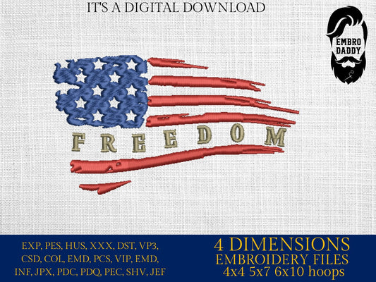 Machine Embroidery files, USA flag, Freedom, American Flag, PES, xxx, hus & more