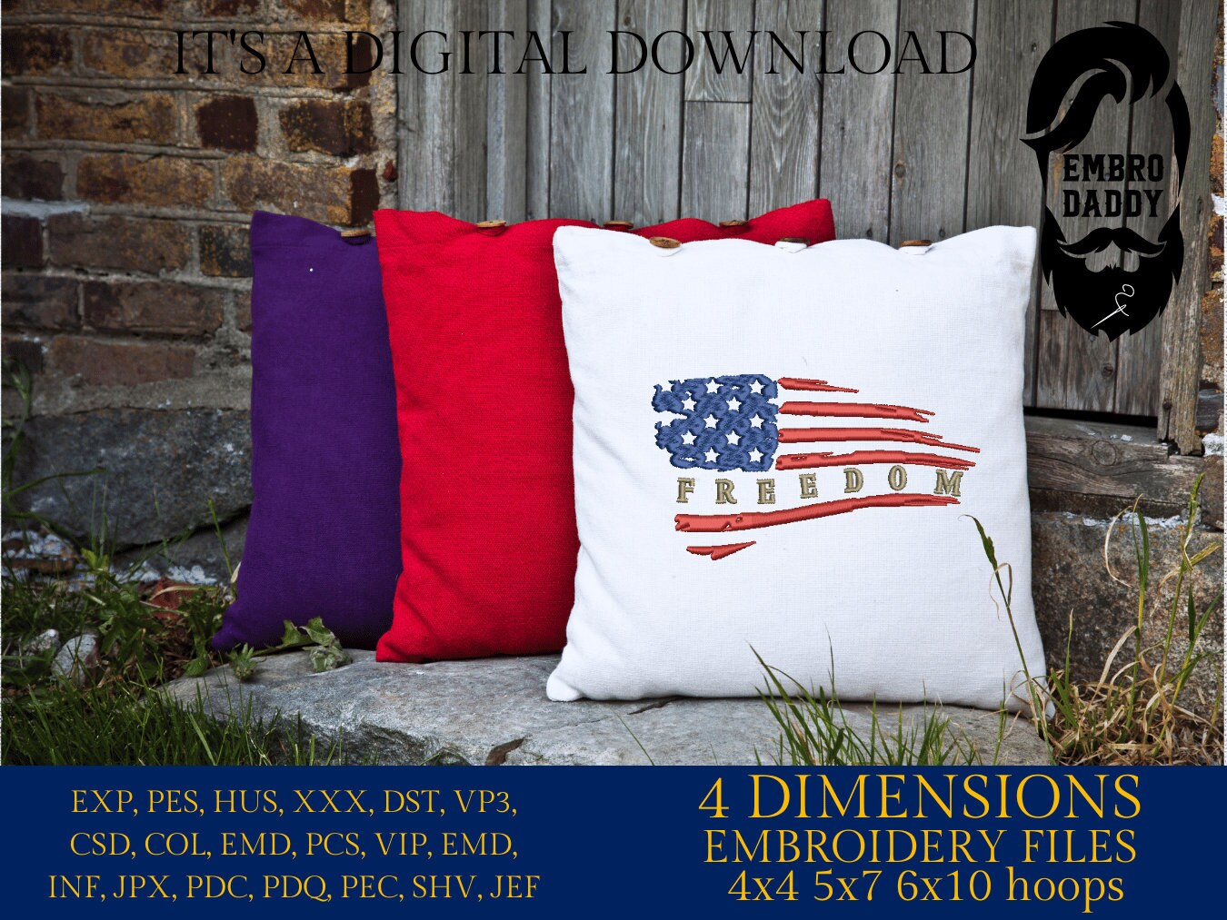 Machine Embroidery files, USA flag, Freedom, American Flag, PES, xxx, hus & more