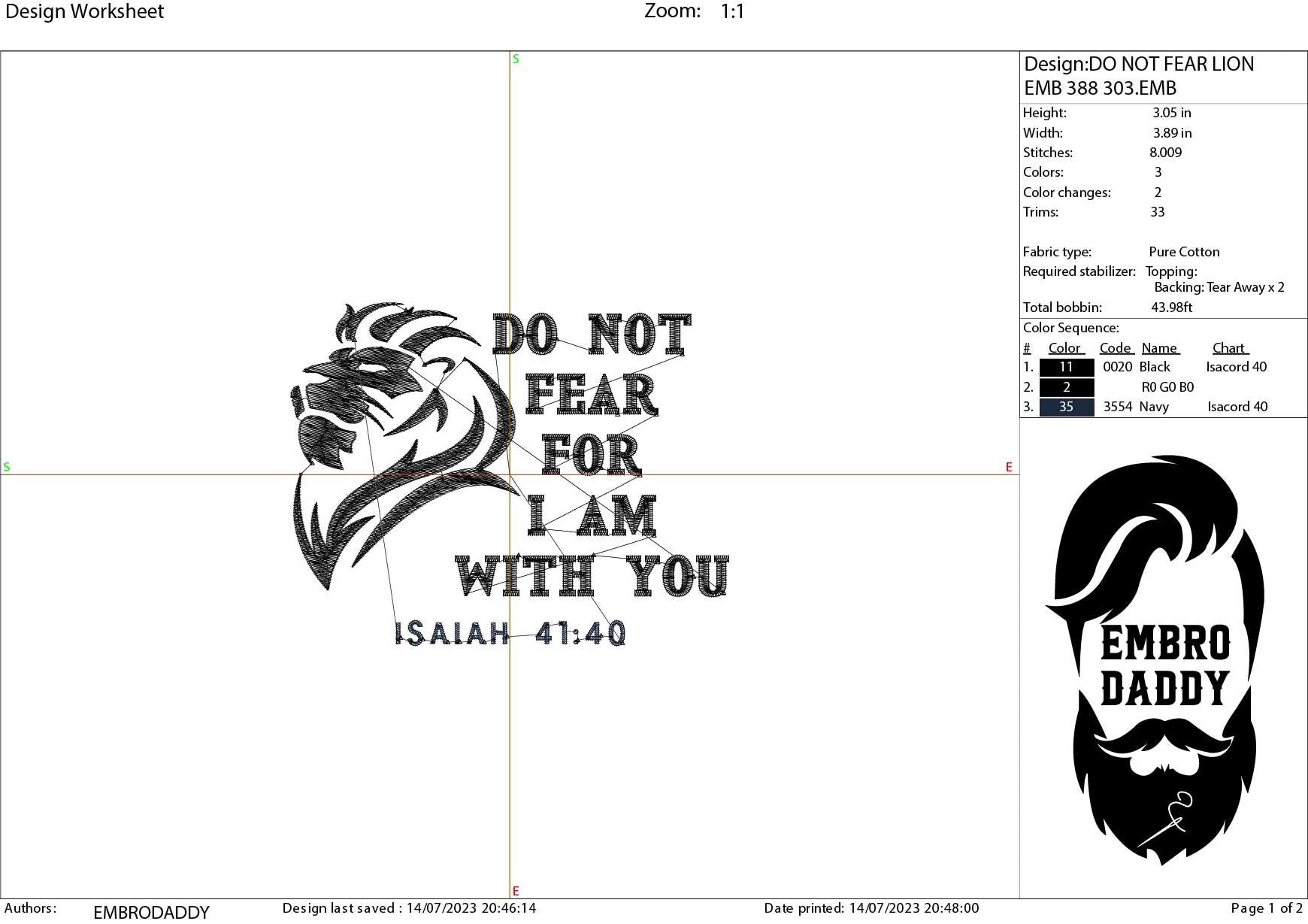 Machine Embroidery files, Do not fear for I am with you, PES, xxx, DST, hus & more