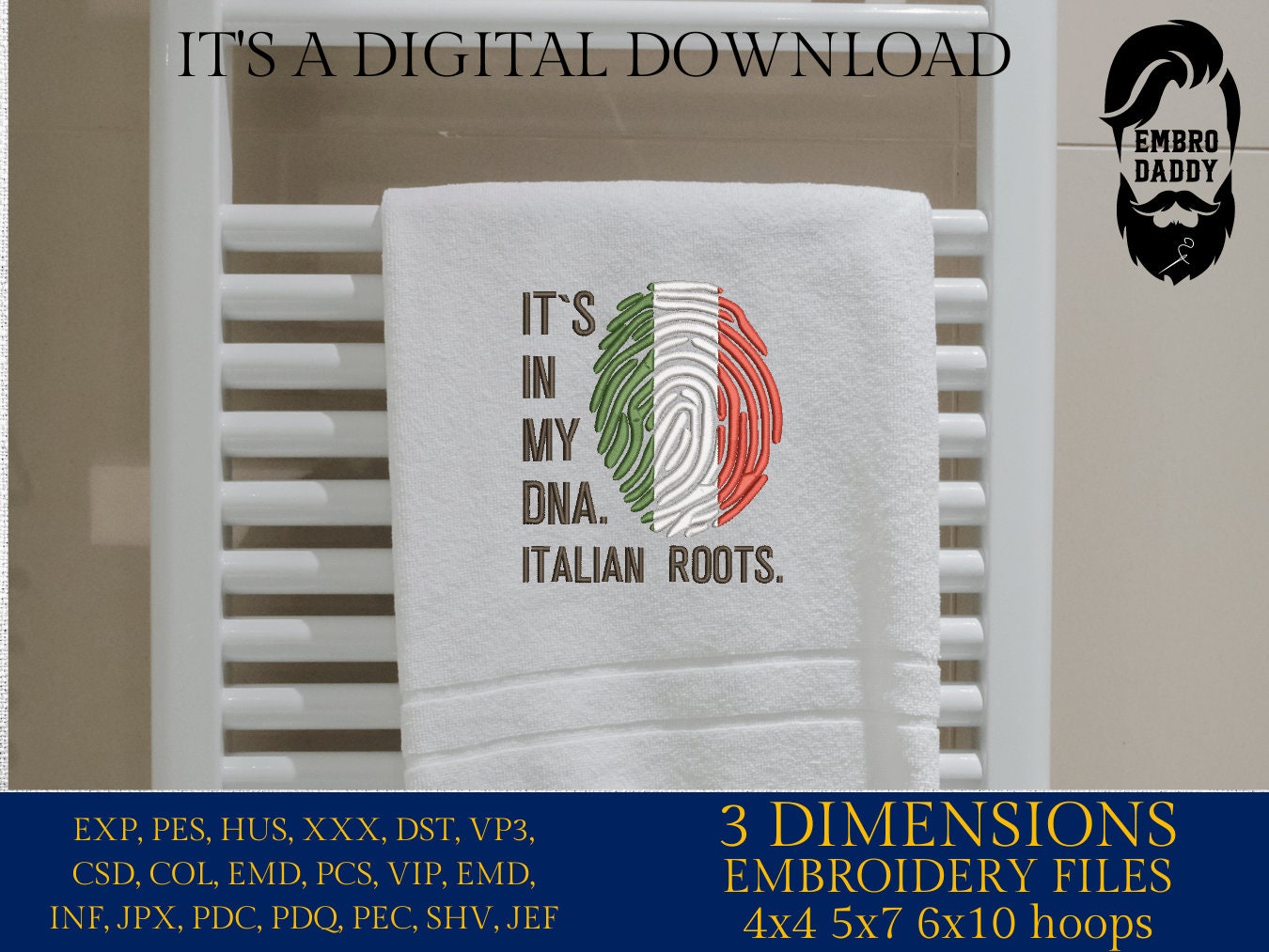 Machine Embroidery files, It's in my DNA Italian Roots, PES, DST, xxx, hus & more, Family reunion