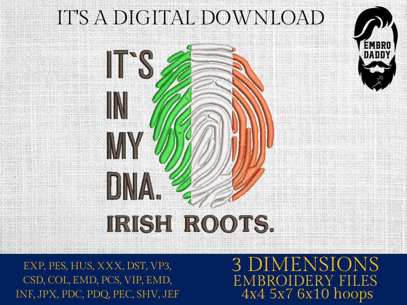 Machine Embroidery files, It's in my DNA Irish Roots, PES, DST, xxx, hus & more, Family reunion