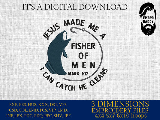 Machine Embroidery files, Jesus made me a fisher of men , PES, DST, xxx, hus & more