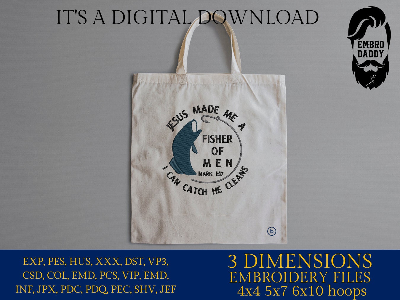 Machine Embroidery files, Jesus made me a fisher of men , PES, DST, xxx, hus & more