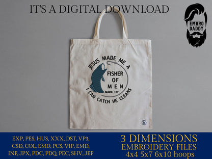 Machine Embroidery files, Jesus made me a fisher of men , PES, DST, xxx, hus & more