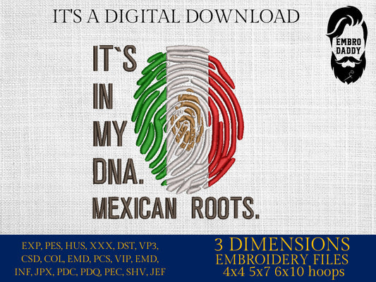 Machine Embroidery files, It's in my DNA Mexican Roots, PES, DST, xxx, hus & more, Family reunion
