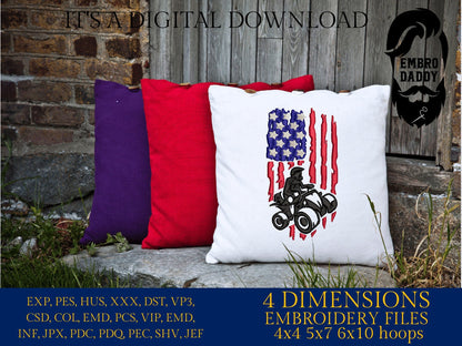 Machine Embroidery files, ATV Flag USA, PES, xxx, hus, dst & more