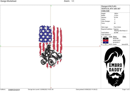 Machine Embroidery files, ATV Flag USA, PES, xxx, hus, dst & more