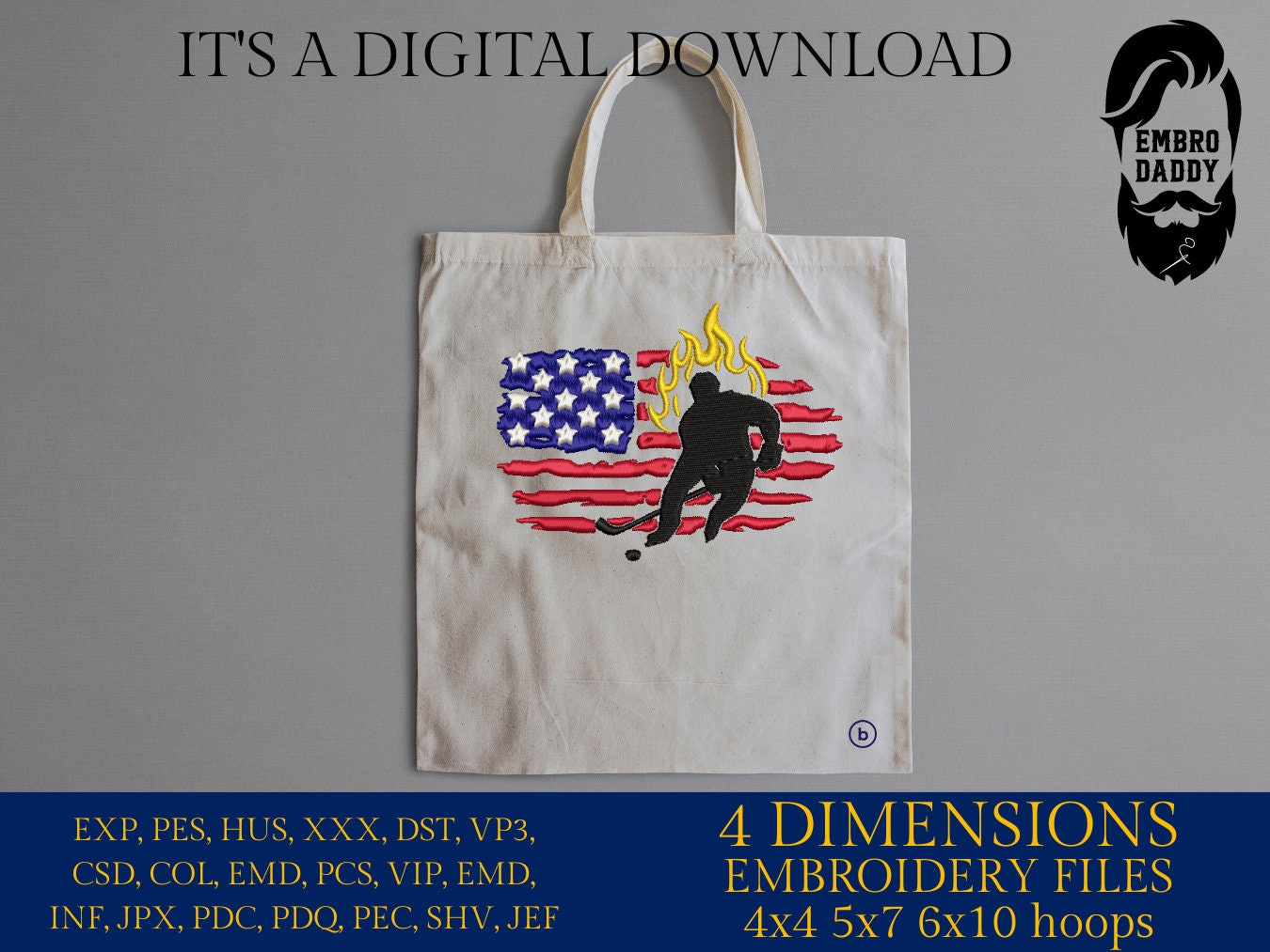Machine Embroidery files, USA flag, hockey player, PES, DST, xxx, hus & more
