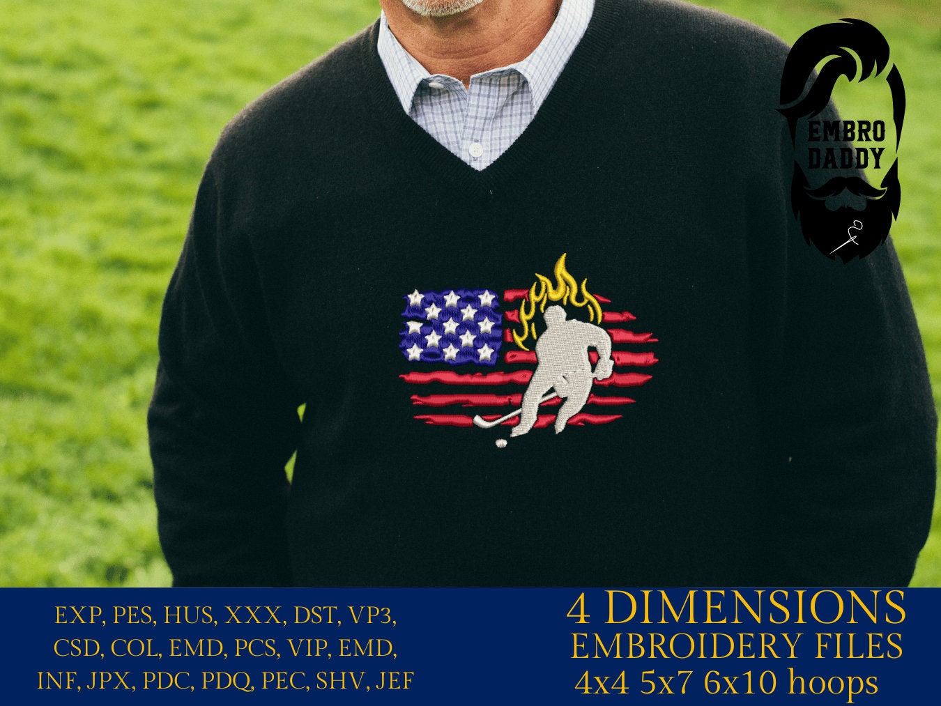 Machine Embroidery files, USA flag, hockey player, PES, DST, xxx, hus & more