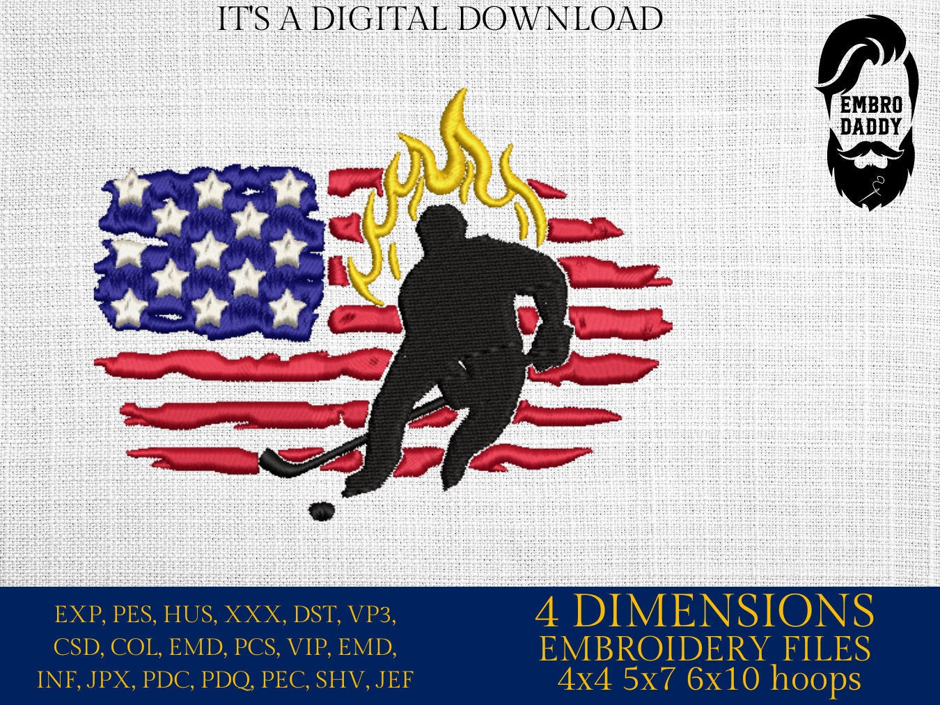 Machine Embroidery files, USA flag, hockey player, PES, DST, xxx, hus & more