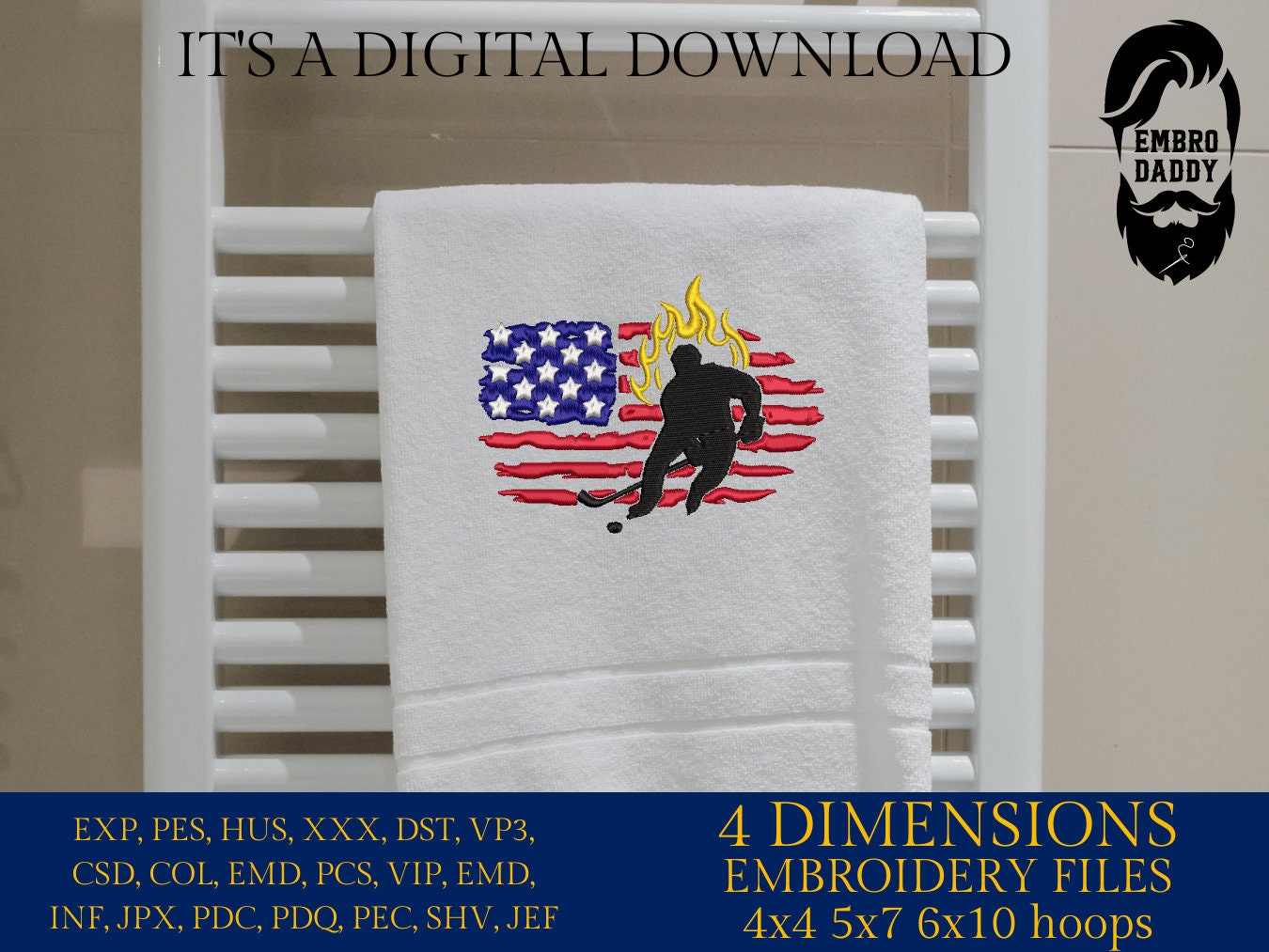 Machine Embroidery files, USA flag, hockey player, PES, DST, xxx, hus & more