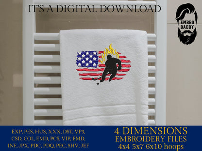Machine Embroidery files, USA flag, hockey player, PES, DST, xxx, hus & more