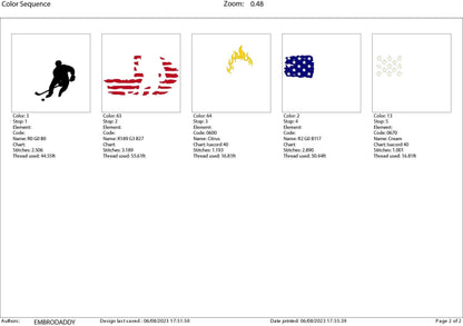 Machine Embroidery files, USA flag, hockey player, PES, DST, xxx, hus & more