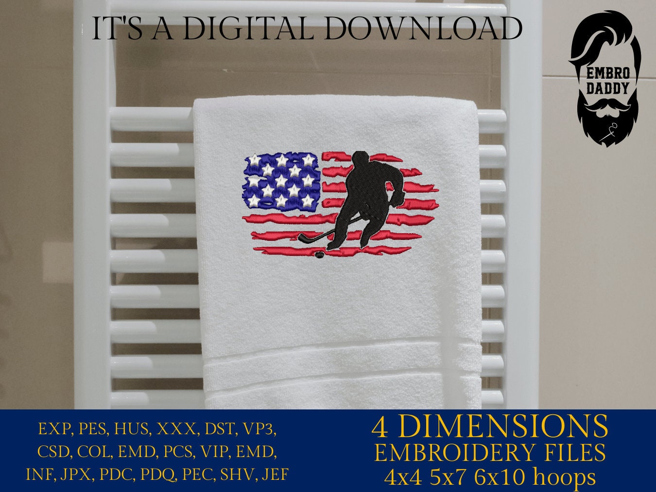 Machine Embroidery files, USA flag, hockey player, PES, DST, xxx, hus & more