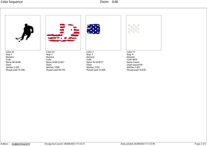 Machine Embroidery files, USA flag, hockey player, PES, DST, xxx, hus & more