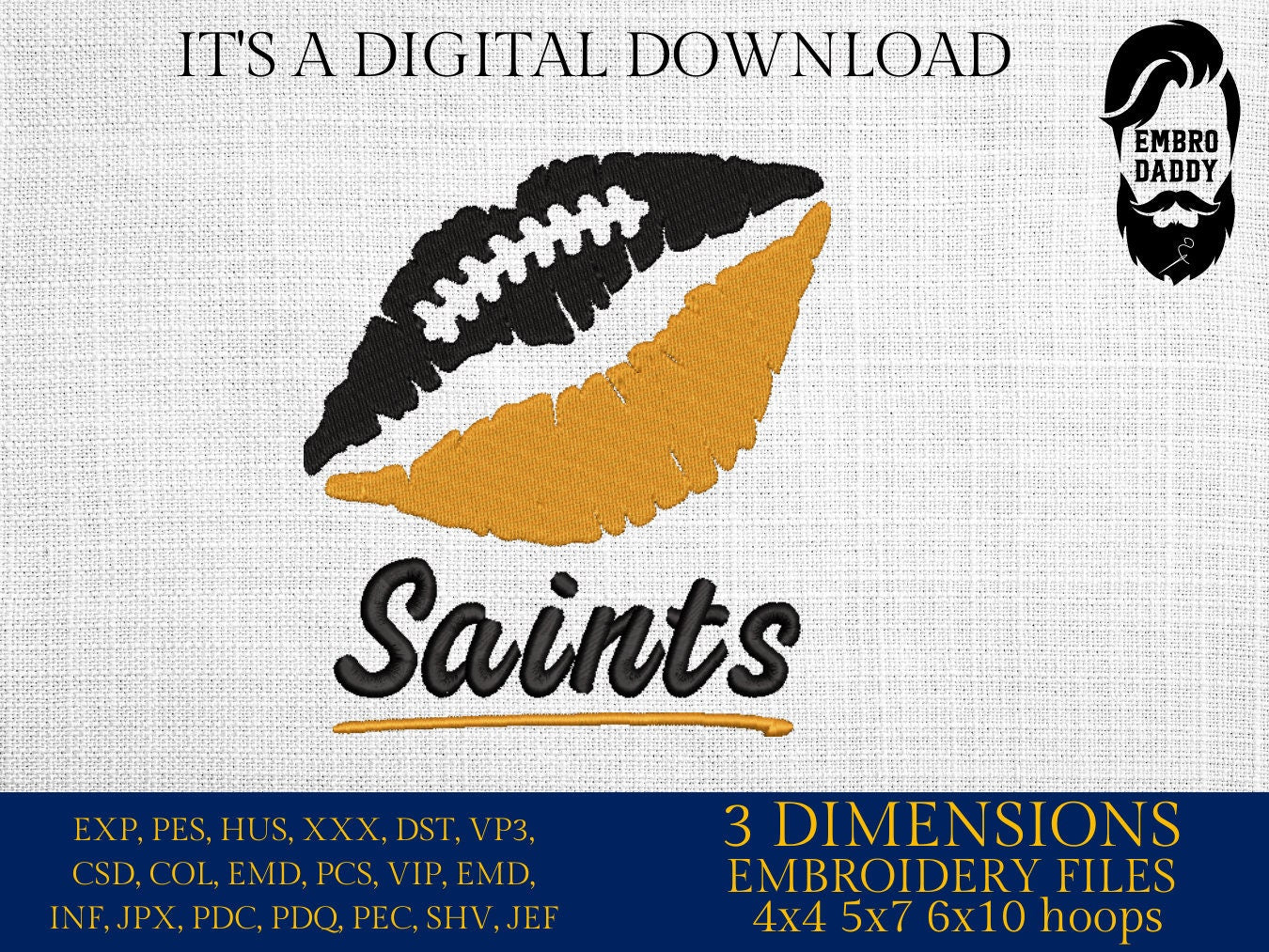 Machine Embroidery, lips saints embroidery design, football gift idea PES, xxx, hus & more, wedding, fan embroidery files