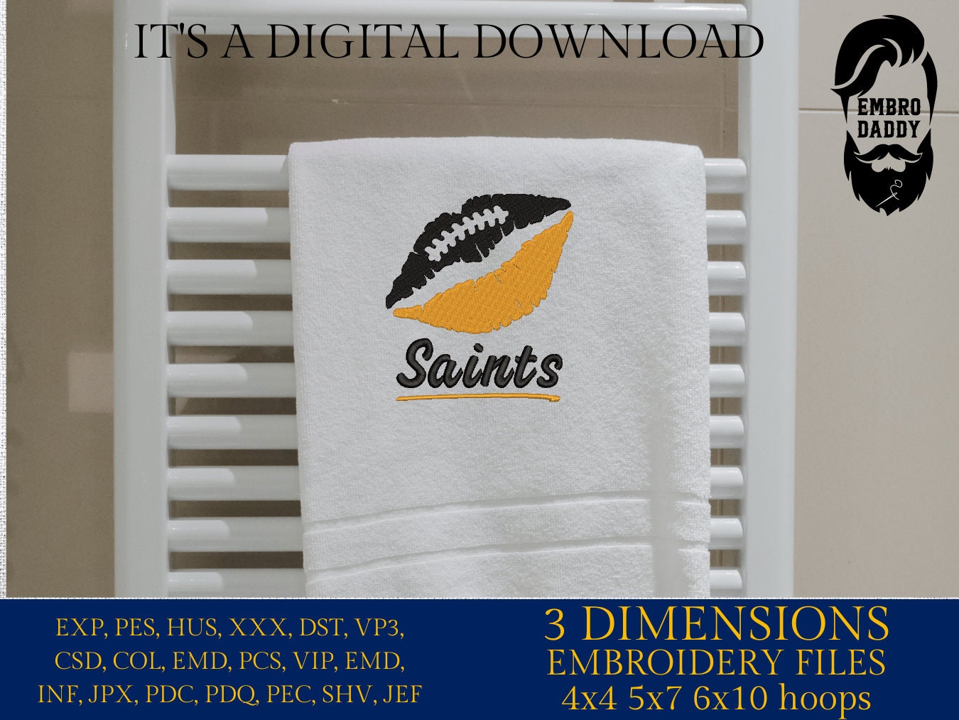 Machine Embroidery, lips saints embroidery design, football gift idea PES, xxx, hus & more, wedding, fan embroidery files