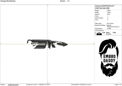 Machine Embroidery files, Hunter buck bullet, PES, xxx, hus & more