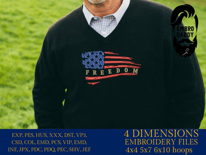 Machine Embroidery files, USA flag, Freedom, American Flag, PES, xxx, hus & more