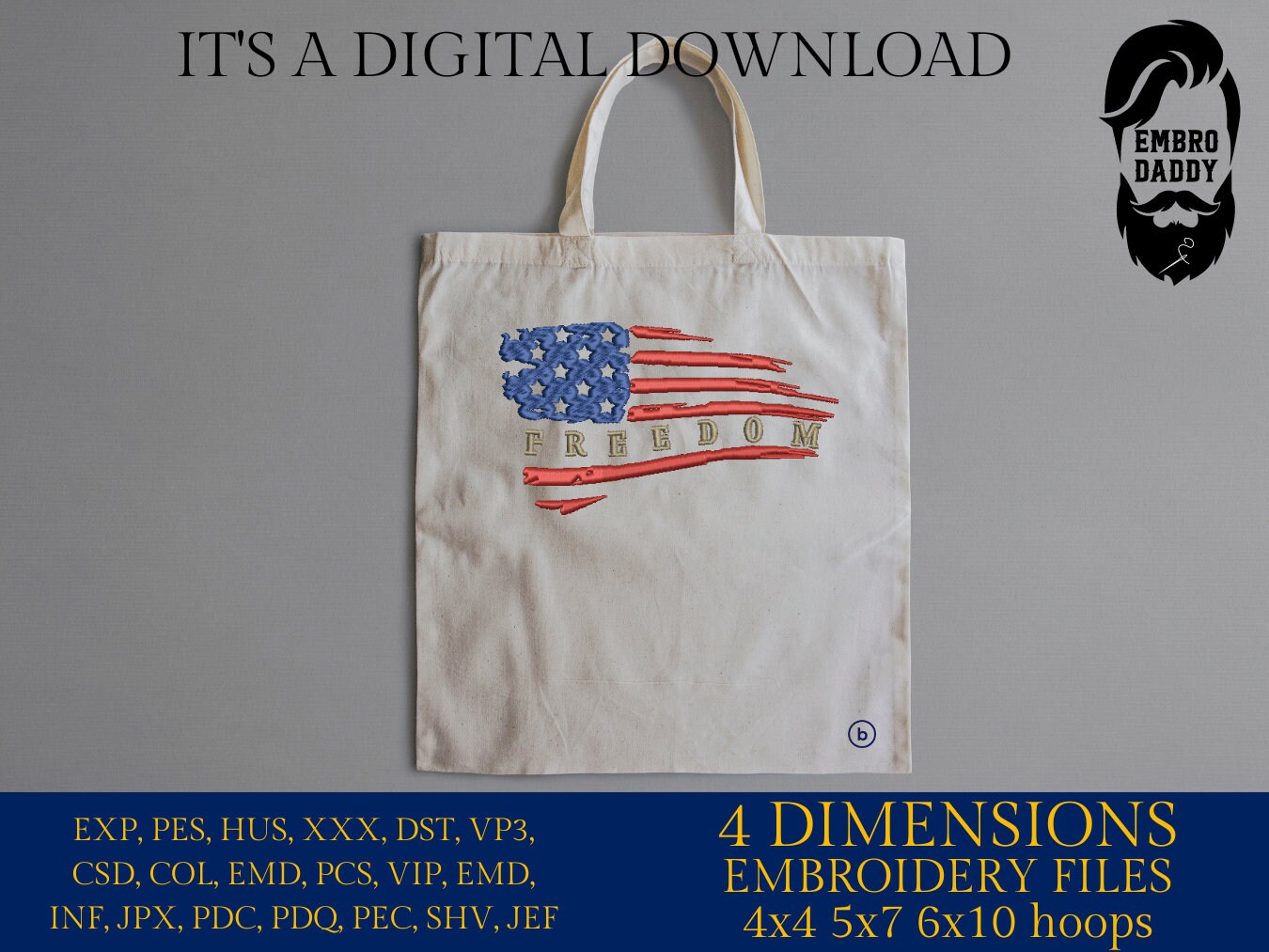 Machine Embroidery files, USA flag, Freedom, American Flag, PES, xxx, hus & more