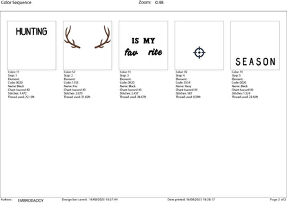 Machine Embroidery files, Hunting favorite season, PES, DST, xxx, hus and more