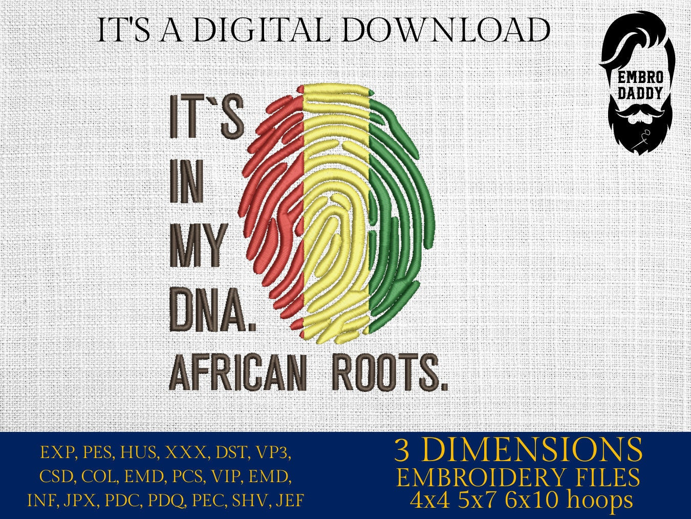 Machine Embroidery files, It's in my DNA African Roots, PES, DST, xxx, hus & more, Family reunion