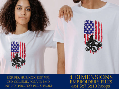 Machine Embroidery files, ATV Flag USA, PES, xxx, hus, dst & more