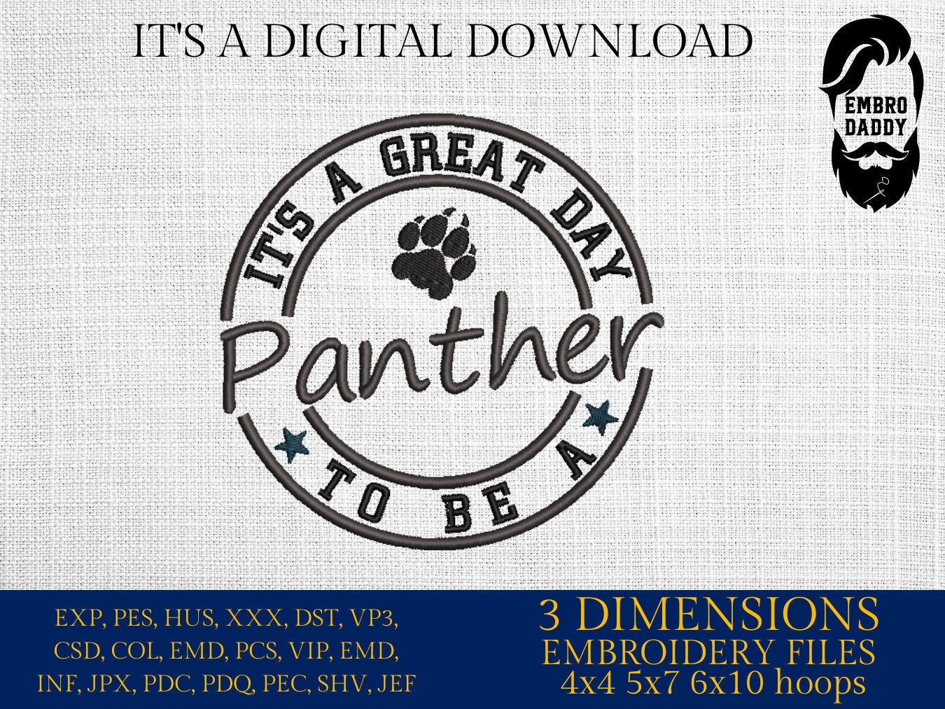 Machine Embroidery files, It's a Great Day To Be A Tiger, PES, xxx, hus & more, fan embroidery files