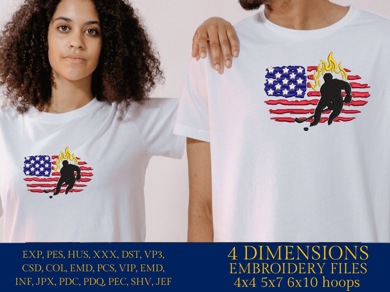 Machine Embroidery files, USA flag, hockey player, PES, DST, xxx, hus & more