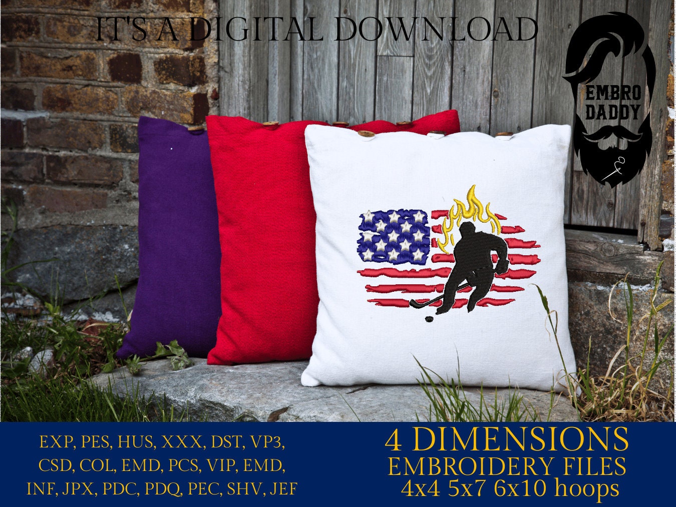 Machine Embroidery files, USA flag, hockey player, PES, DST, xxx, hus & more