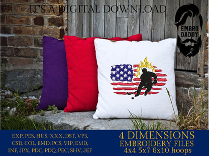 Machine Embroidery files, USA flag, hockey player, PES, DST, xxx, hus & more