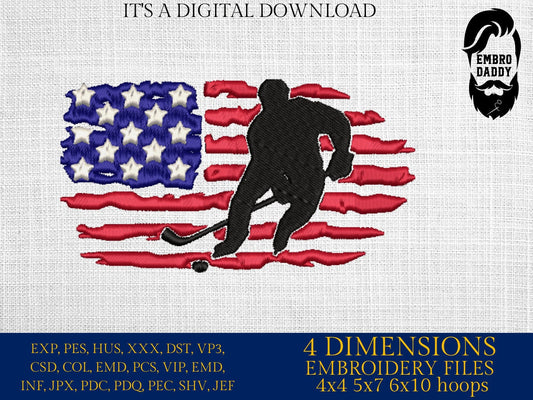 Machine Embroidery files, USA flag, hockey player, PES, DST, xxx, hus & more