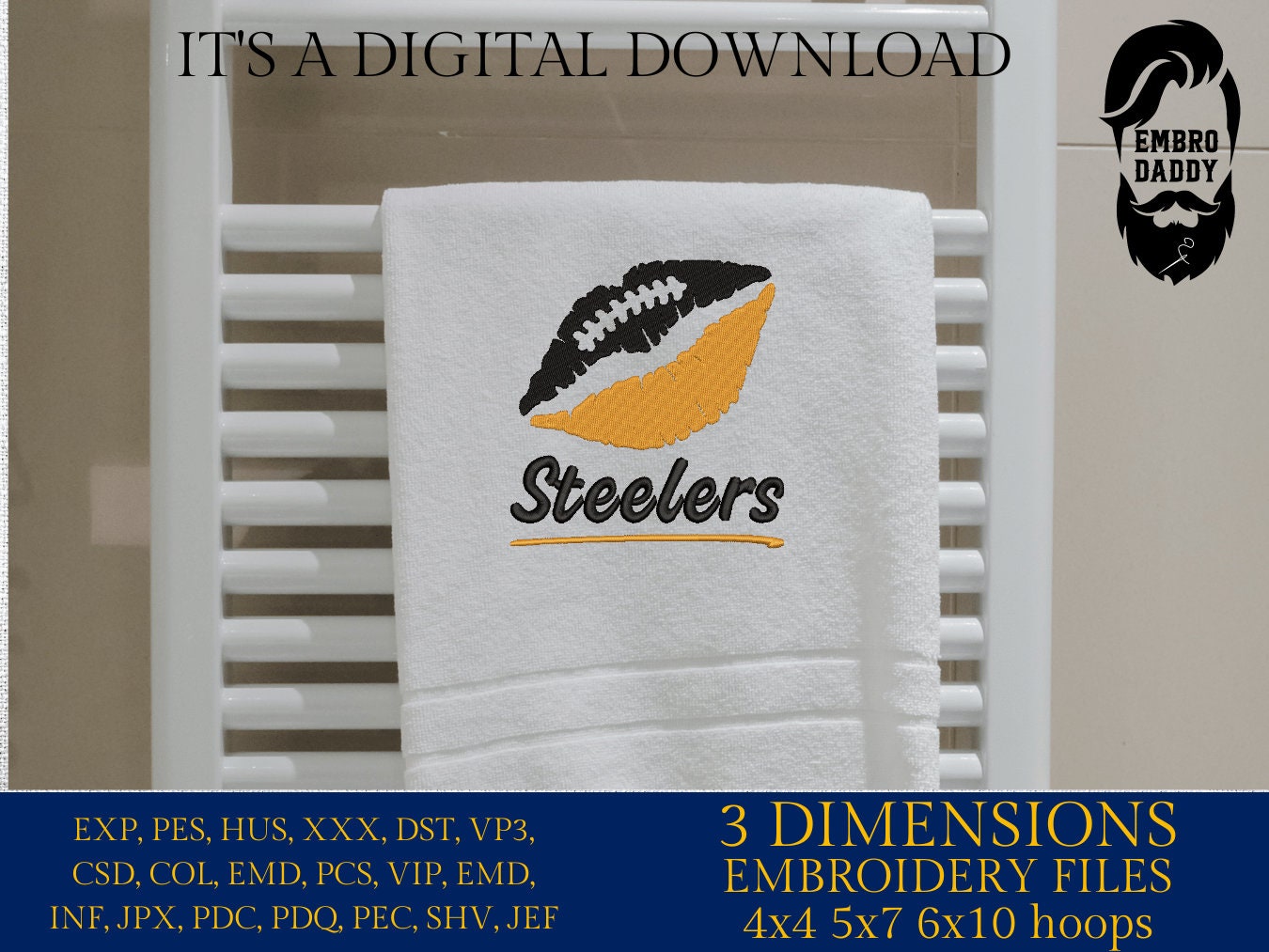 Machine Embroidery, lips steelers embroidery design, football gift idea PES, xxx, hus & more, wedding, fan embroidery files