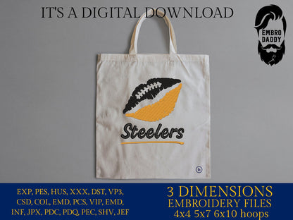 Machine Embroidery, lips steelers embroidery design, football gift idea PES, xxx, hus & more, wedding, fan embroidery files