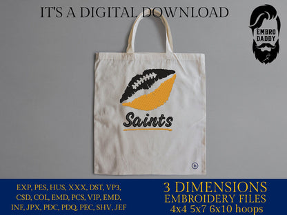 Machine Embroidery, lips saints embroidery design, football gift idea PES, xxx, hus & more, wedding, fan embroidery files