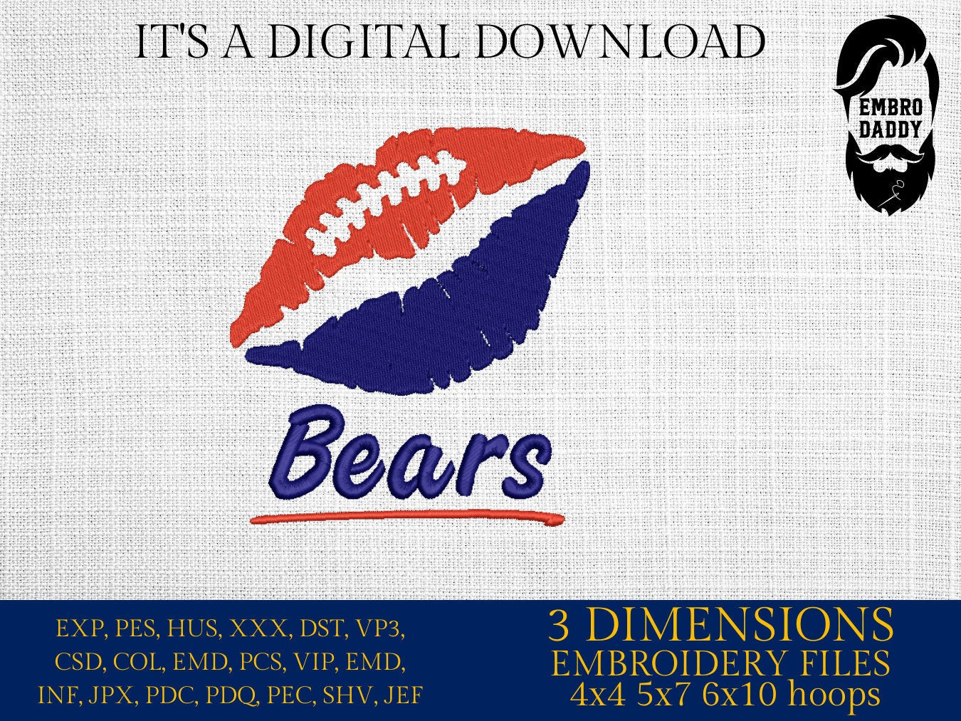 Machine Embroidery, lips Bears embroidery design, football gift idea PES, xxx, hus & more, fan embroidery files