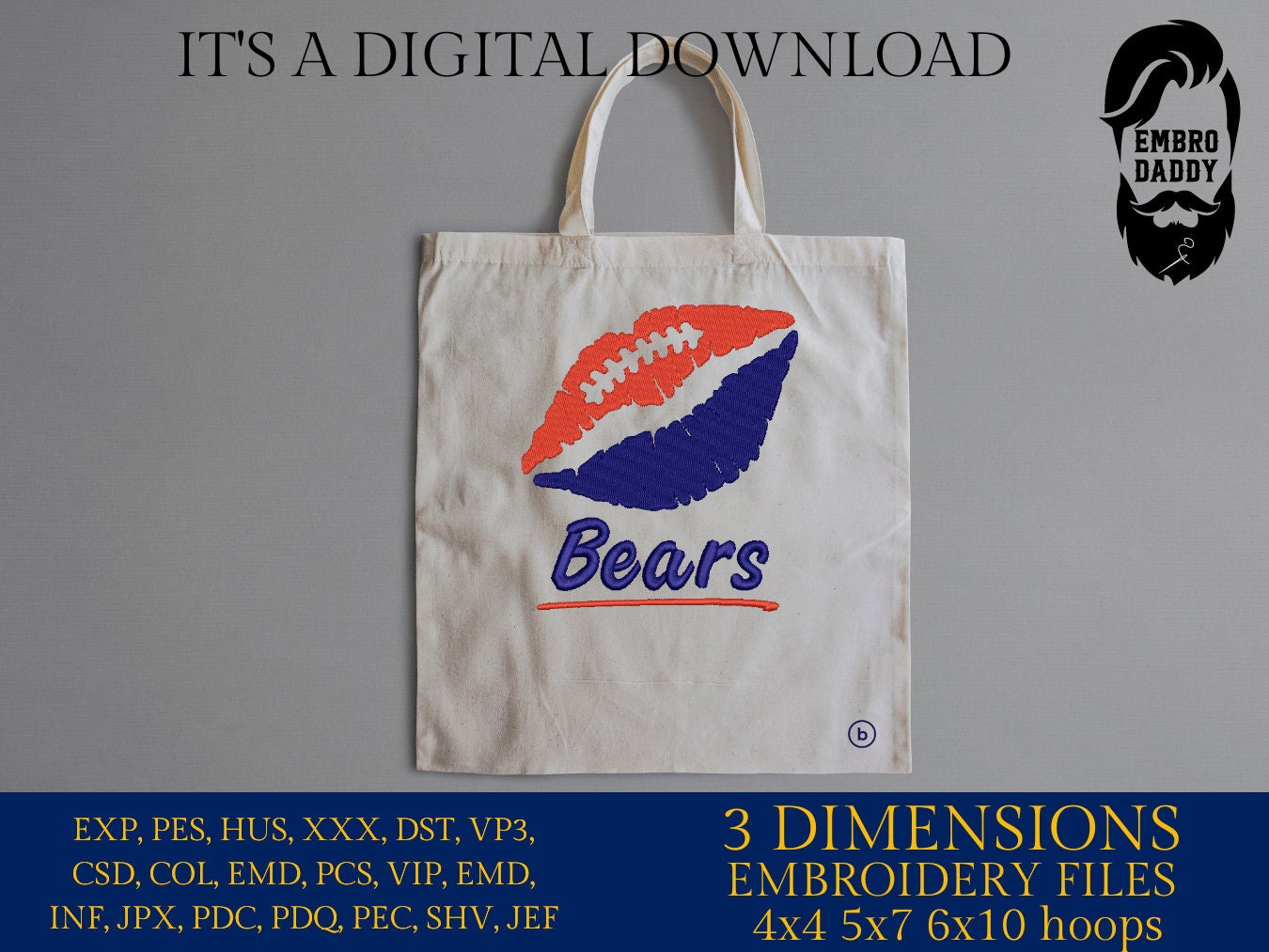 Machine Embroidery, lips Bears embroidery design, football gift idea PES, xxx, hus & more, fan embroidery files