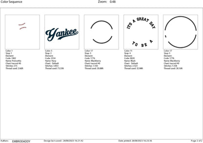 Machine Embroidery files, It's a Great Day To Be A Yankee, PES, xxx, hus & more, embroidery files