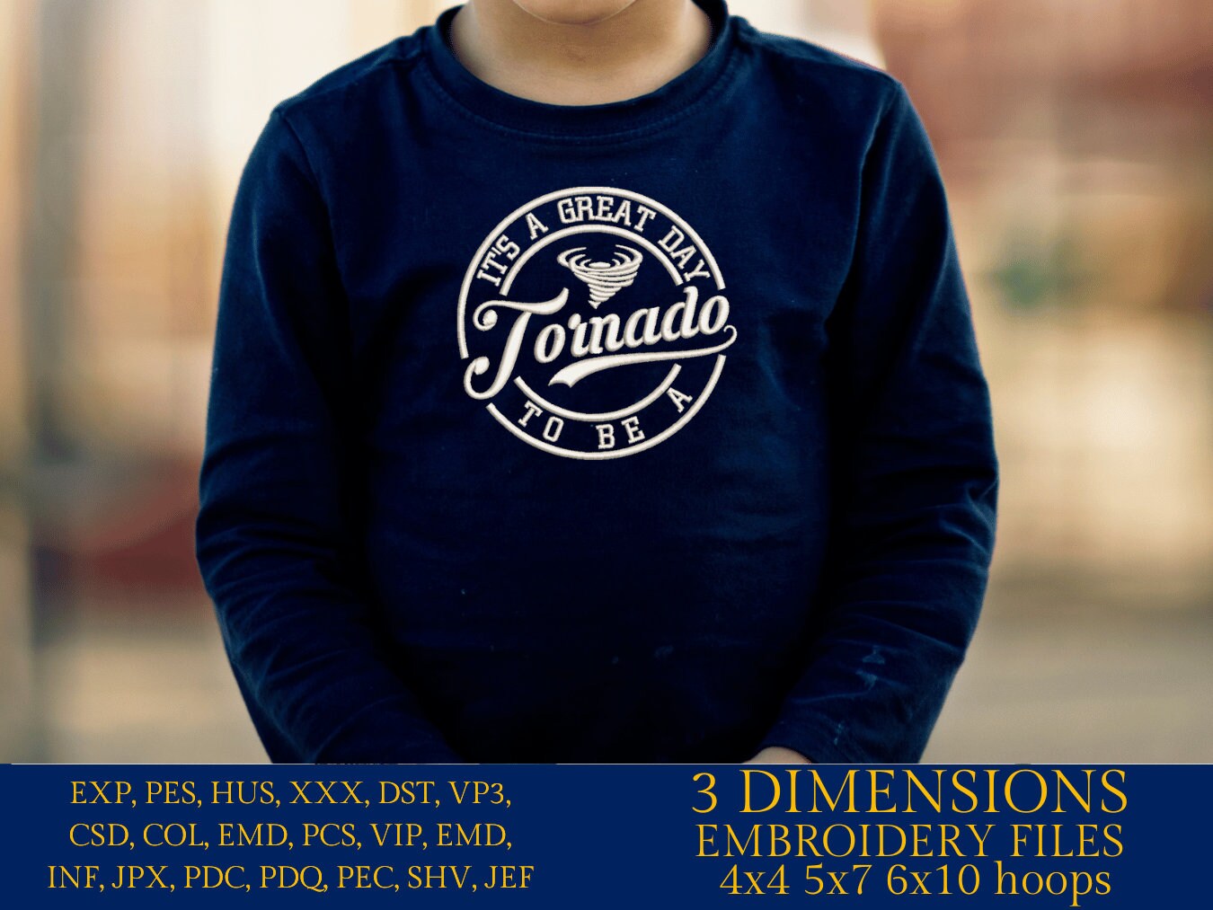 Machine Embroidery files, It's a Great Day To Be A Tornado, PES, xxx, hus & more, embroidery files