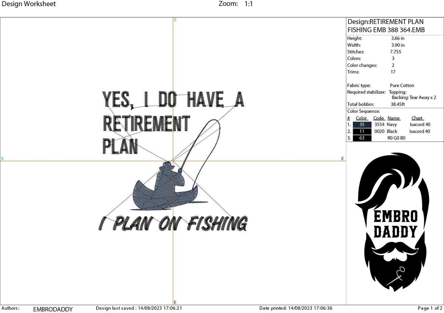 Machine Embroidery files, I plan on fishing, PES, DST, hus & more