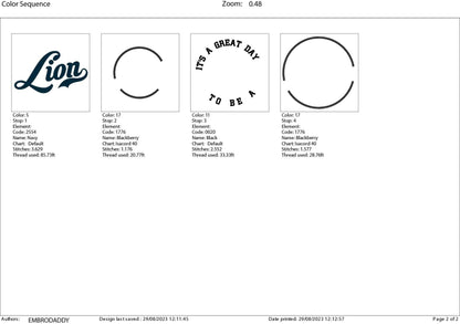 Machine Embroidery files, It's a Great Day To Be A Lion, PES, xxx, hus & more, embroidery files