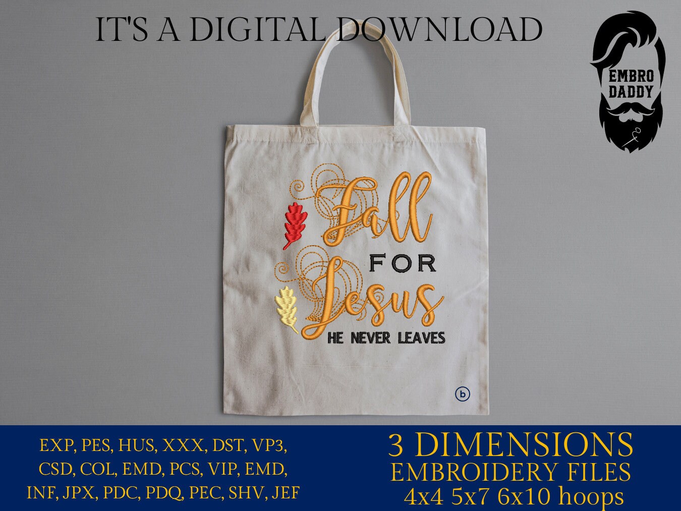 Machine Embroidery files, Fall for Jesus, PES, DST, xxx, hus & more
