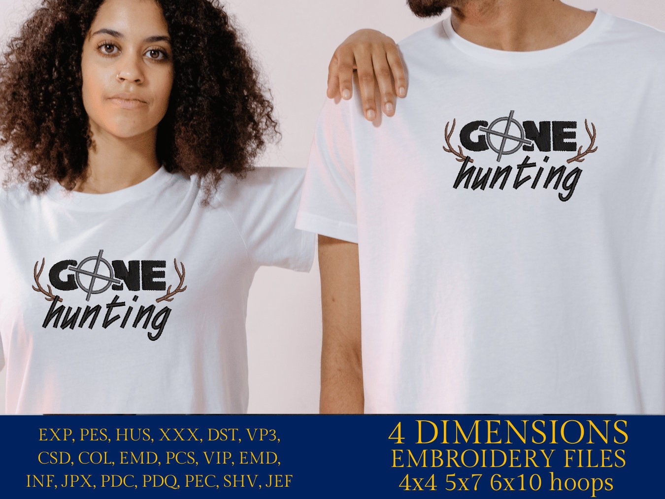 Machine Embroidery files, Gone Hunting, PES, DST, xxx, hus and more