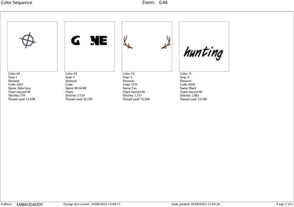 Machine Embroidery files, Gone Hunting, PES, DST, xxx, hus and more