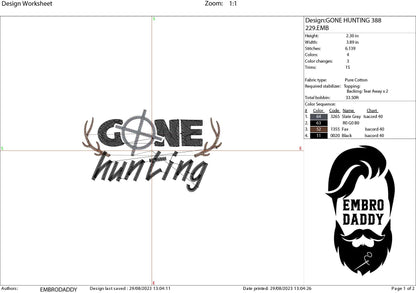 Machine Embroidery files, Gone Hunting, PES, DST, xxx, hus and more