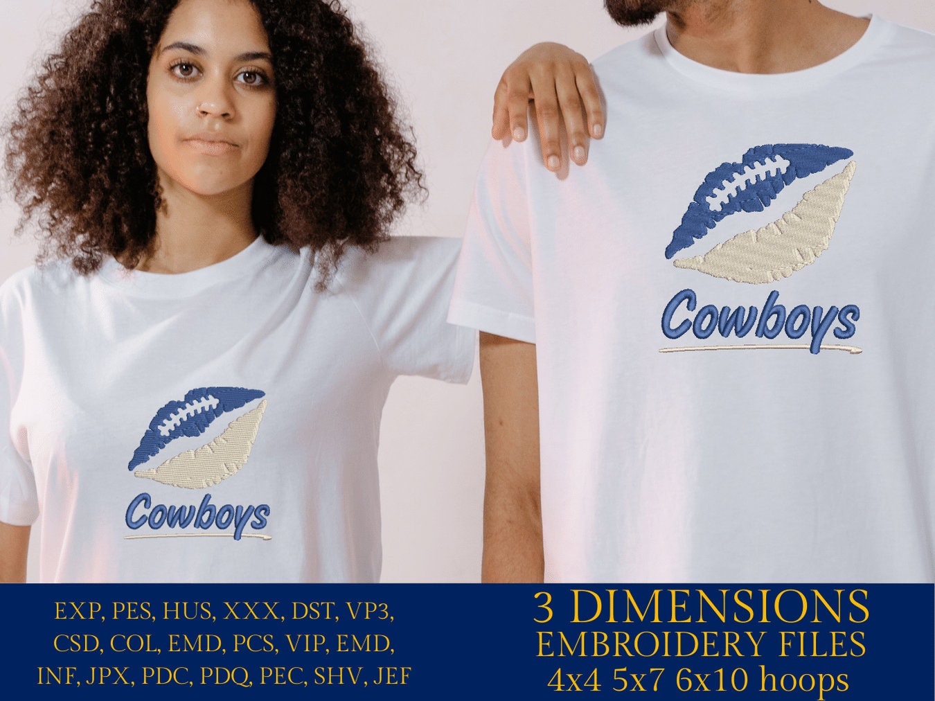 Machine Embroidery, lips Cowboys embroidery design, football gift idea PES, xxx, hus & more, fan embroidery files